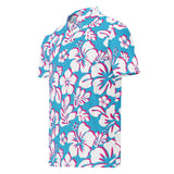 Slim Fit Men’s Hawaiian Polo Shirt – Aqua Blue, Hot Pink and White by Extremely Stoked®