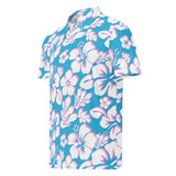 Slim Fit Men’s Hawaiian Polo Shirt – Aqua Blue, Pink and White by Extremely Stoked®