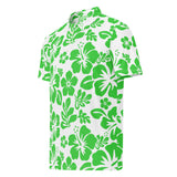 Slim Fit Men’s Hawaiian Polo Shirt – White and Lime Green by Extremely Stoked®