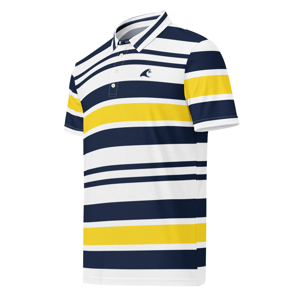 Slim Fit Men's Classic Surf Stripes Polo Shirt – Navy Blue, Yellow