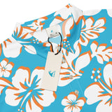 Slim Fit Men’s Hawaiian Polo Shirt – Aqua Blue, Orange and White by Extremely Stoked®