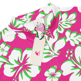 Slim Fit Men’s Hawaiian Polo Shirt – Hot Pink, Lime Green and White by Extremely Stoked®