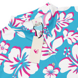 Slim Fit Men’s Hawaiian Polo Shirt – Aqua Blue, Hot Pink and White by Extremely Stoked®