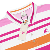 Slim Fit Men’s Classic Surf Stripes Polo Shirt – Hot Pink, Pink, Orange and White by Extremely Stoked®