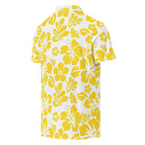 Slim Fit Men’s Hawaiian Polo Shirt – White and Yellow by Extremely Stoked®