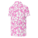 Slim Fit Men’s Hawaiian Polo Shirt – Pink and White by Extremely Stoked®