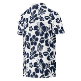 Slim Fit Men’s Hawaiian Polo Shirt – White and Navy Blue by Extremely Stoked®