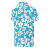 Slim Fit Men’s Hawaiian Polo Shirt – Aqua Blue and White by Extremely Stoked®