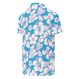 Slim Fit Men’s Hawaiian Polo Shirt – Aqua Blue, Pink and White by Extremely Stoked®