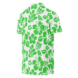 Slim Fit Men’s Hawaiian Polo Shirt – White and Lime Green by Extremely Stoked®