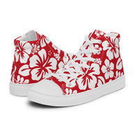 Men's Red and White Hawaiian Print High Top Shoes