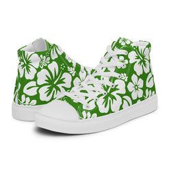 Men’s Fresh Green and White Hawaiian Print High Top Shoes