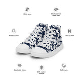 Men’s Navy Blue and White Hawaiian Print High Top Shoes