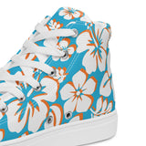 Men’s Aqua Blue, Orange and White Hawaiian Print High Top Shoes