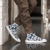 Men’s Navy Blue and White Hawaiian Print High Top Shoes
