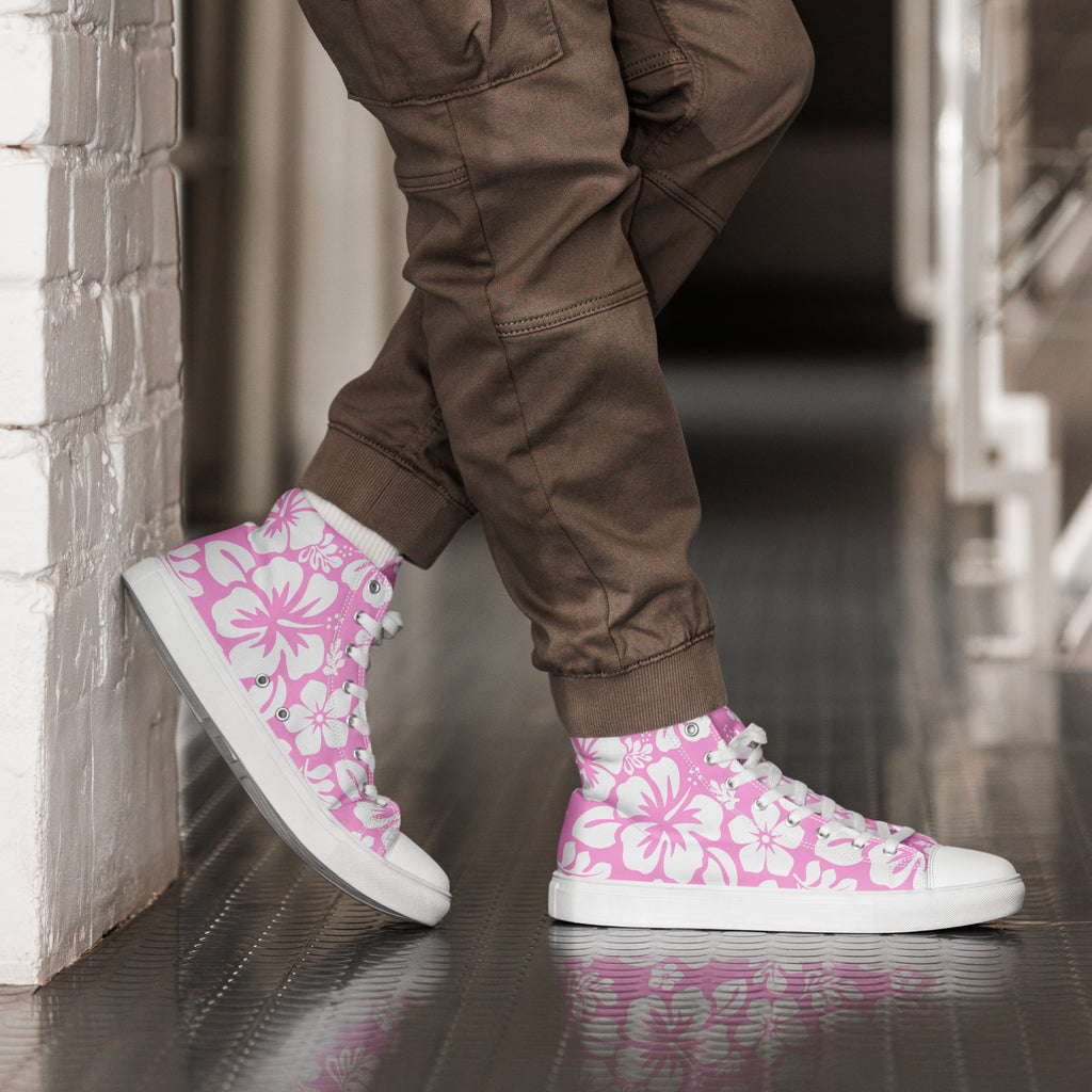 Men's Pink White Hawaiian High Top Sneakers – Extremely Stoked