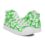 Men's Lime Green and White Hawaiian Print High Top Shoes