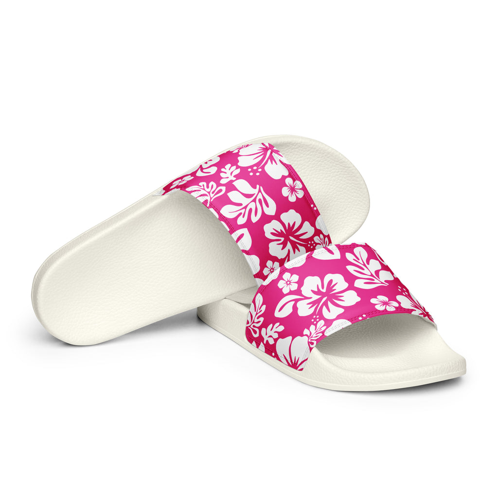 Hot Pink and White Hawaiian Flowers Men's Slides Sandals – Extremely Stoked