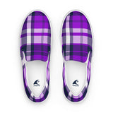 Purple & Navy Blue Plaid Men's Slip-On Sneakers | Extremely Stoked® Surf-Style Canvas Shoes