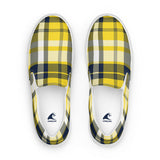 Yellow & Navy Blue Plaid Men's Slip-On Sneakers | Extremely Stoked® Surf-Style Canvas Shoes
