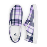 Lavender & Navy Blue Plaid Men's Slip-On Sneakers | Extremely Stoked® Surf-Style Canvas Shoes