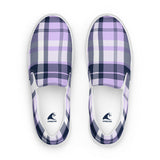Lavender & Navy Blue Plaid Men's Slip-On Sneakers | Extremely Stoked® Surf-Style Canvas Shoes