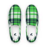 Lime Green & Navy Blue Plaid Men's Slip-On Sneakers | Extremely Stoked® Surf-Style Canvas Shoes