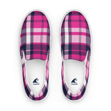 Hot Pink & Navy Blue Plaid Men's Slip-On Sneakers | Extremely Stoked® Surf-Style Canvas Shoes
