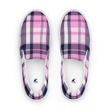 Pink & Navy Blue Plaid Men's Slip-On Sneakers | Extremely Stoked® Surf-Style Canvas Shoes