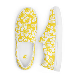 Yellow Hawaiian Flowers Men's Slip-On Sneakers | Extremely Stoked® Surf-Style Canvas Shoes