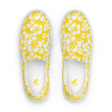 Yellow Hawaiian Flowers Men's Slip-On Sneakers | Extremely Stoked® Surf-Style Canvas Shoes