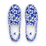 Royal Blue Hawaiian Flowers Men's Slip-On Sneakers | Extremely Stoked® Surf-Style Canvas Shoes