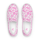 Pink Hawaiian Flowers Men's Slip-On Sneakers | Extremely Stoked® Surf-Style Canvas Shoes