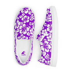 Purple Hawaiian Flowers Men's Slip-On Sneakers | Extremely Stoked® Surf-Style Canvas Shoes