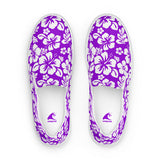 Purple Hawaiian Flowers Men's Slip-On Sneakers | Extremely Stoked® Surf-Style Canvas Shoes