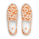 Orange Hawaiian Flowers Men's Slip-On Sneakers | Extremely Stoked® Surf-Style Canvas Shoes