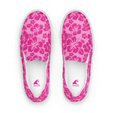 Raspberry Pinks Hawaiian Flowers Men's Slip-On Sneakers | Extremely Stoked® Surf-Style Canvas Shoes