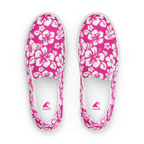 Hot Pink Hawaiian Flowers Men's Slip-On Sneakers | Extremely Stoked® Surf-Style Canvas Shoes