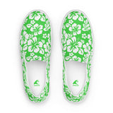 Lime Green Hawaiian Flowers Men's Slip-On Sneakers | Extremely Stoked® Surf-Style Canvas Shoes