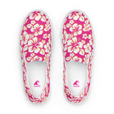 Hot Pink and Orange Hawaiian Flowers Men's Slip-On Sneakers | Extremely Stoked® Surf-Style Canvas Shoes