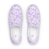 Lavender Hawaiian Flowers Men's Slip-On Sneakers | Extremely Stoked® Surf-Style Canvas Shoes