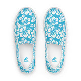 Aqua Blue Hawaiian Flowers Men's Slip-On Sneakers | Extremely Stoked® Surf-Style Canvas Shoes