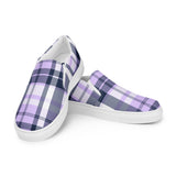 Lavender & Navy Blue Plaid Men's Slip-On Sneakers | Extremely Stoked® Surf-Style Canvas Shoes
