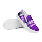 Purple & Navy Blue Plaid Men's Slip-On Sneakers | Extremely Stoked® Surf-Style Canvas Shoes
