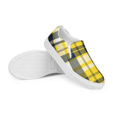 Yellow & Navy Blue Plaid Men's Slip-On Sneakers | Extremely Stoked® Surf-Style Canvas Shoes