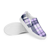Lavender & Navy Blue Plaid Men's Slip-On Sneakers | Extremely Stoked® Surf-Style Canvas Shoes