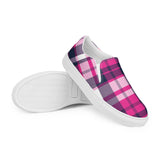 Hot Pink & Navy Blue Plaid Men's Slip-On Sneakers | Extremely Stoked® Surf-Style Canvas Shoes