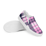 Pink & Navy Blue Plaid Men's Slip-On Sneakers | Extremely Stoked® Surf-Style Canvas Shoes