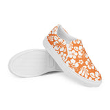 Orange Hawaiian Flowers Men's Slip-On Sneakers | Extremely Stoked® Surf-Style Canvas Shoes