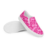 Raspberry Pinks Hawaiian Flowers Men's Slip-On Sneakers | Extremely Stoked® Surf-Style Canvas Shoes